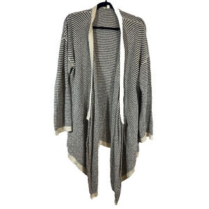 EILEEN FISHER L black tan brown 100% organic cotton cascading open sweater C21